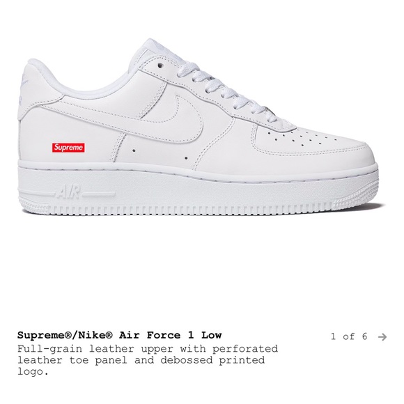 🔥 Supreme x Nike Air Force 1 Low White size US 9.5 style CU9225 - Picture 4 of 17